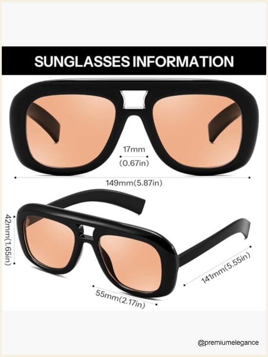 Oversized Aviator Sunglasses Retro Thick Square Frame UV400 Protection